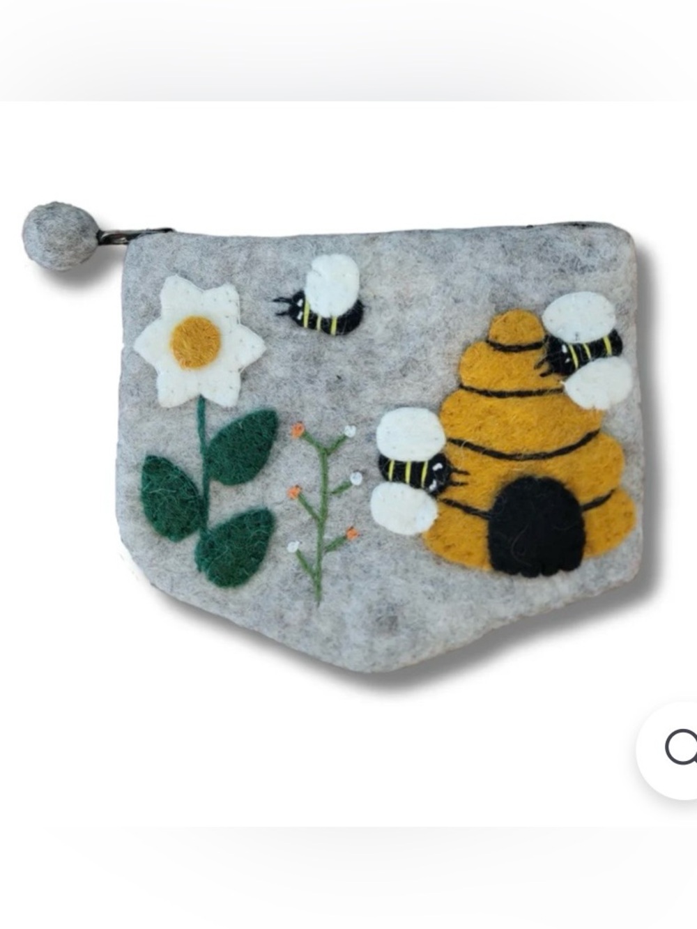 Honey House Handcrafted Grey Felt Kids Pouch with Bee & Beehive Design